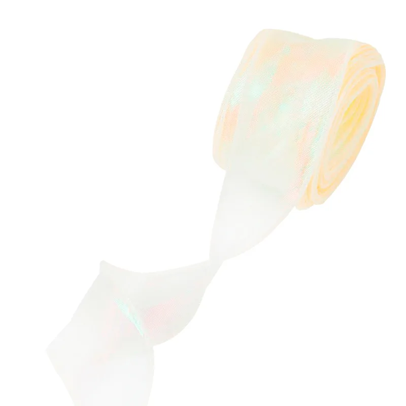 Лента декоративная (4 см*9,14 м) Органза с леской, Кремовый жемчуг, Хамелеон, 1 шт.