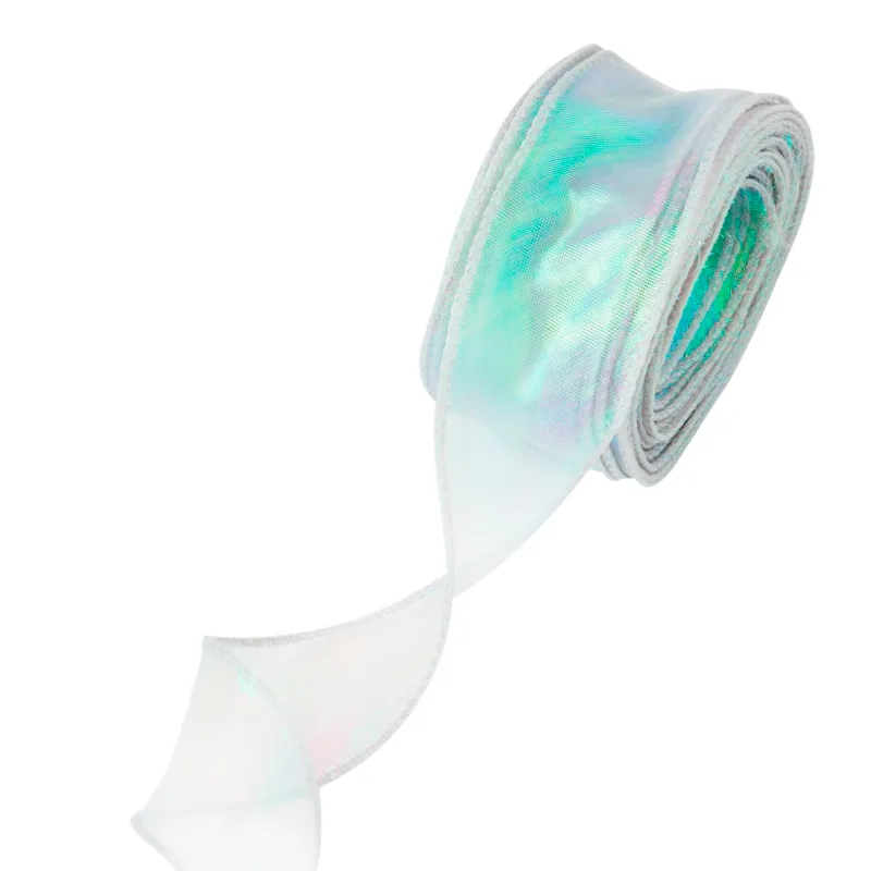 Лента декоративная (4 см*9,14 м) Органза с леской, Серебро, Хамелеон, 1 шт.