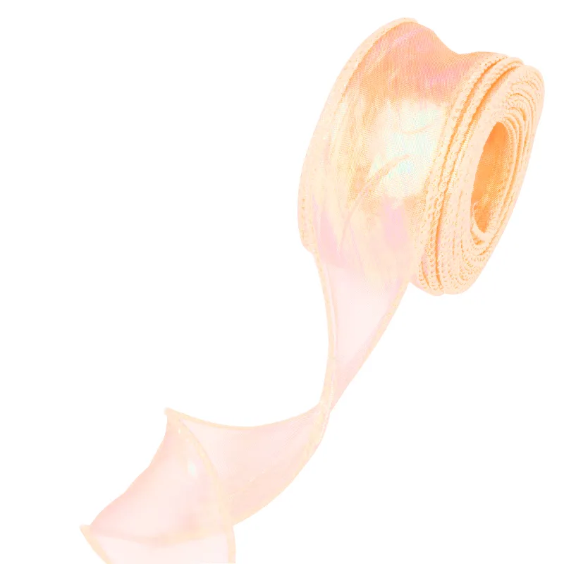 Лента декоративная (4 см*9,14 м) Органза с леской, Шампань, Хамелеон, 1 шт.