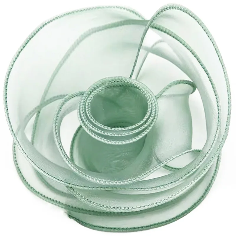 Лента декоративная (4 см*9,14 м) Органза с леской, Нежная мята, 1 шт.