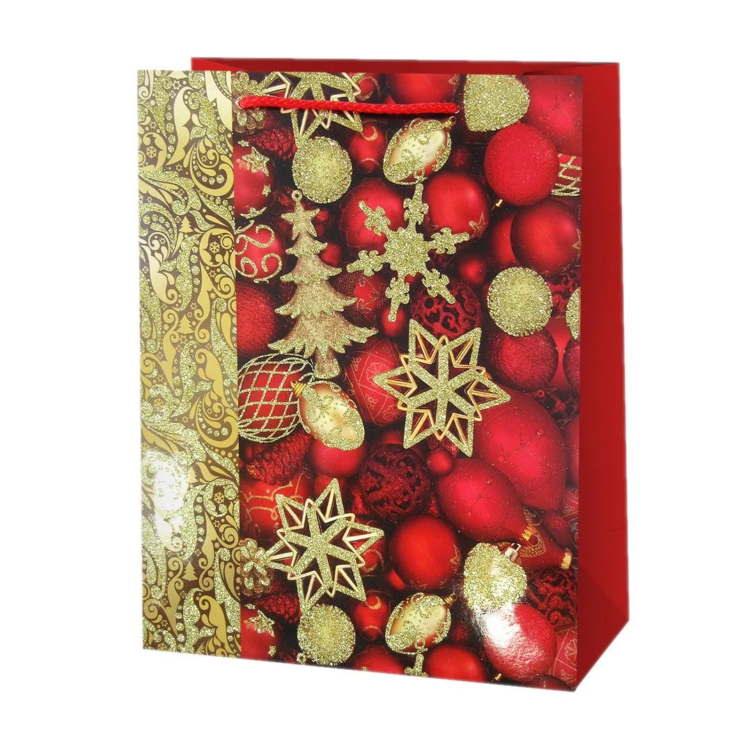Пакет подарочный, Новогодние украшения, Дизайн № 4, с блестками, 32*26*10 см, 1 шт.