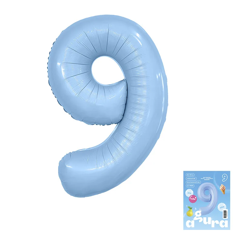 Р 40"/102см Цифра, 9 Slim, Небесный, 1 шт. в уп.(Россия)