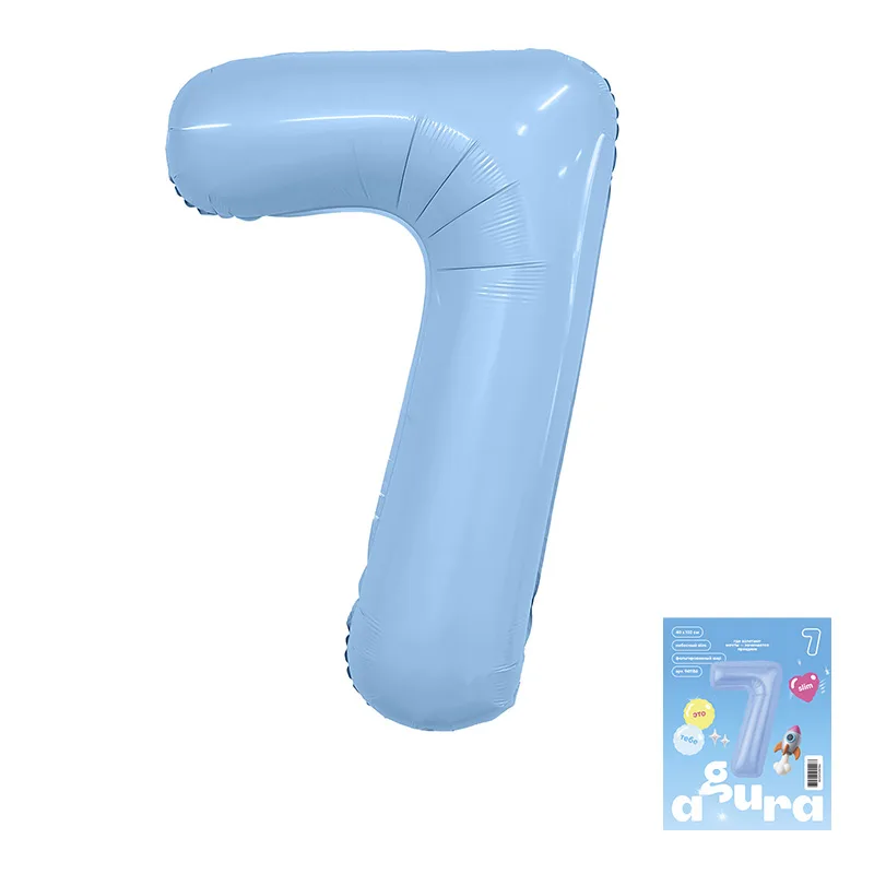 Р 40"/102см Цифра, 7 Slim, Небесный, 1 шт. в уп.(Россия)