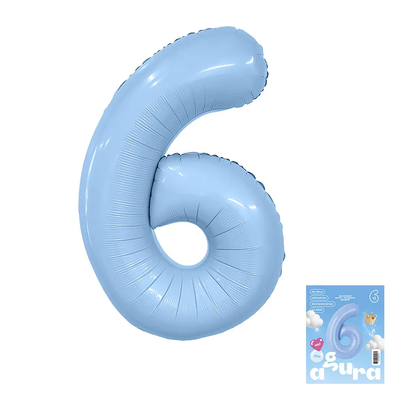 Р 40"/102см Цифра, 6 Slim, Небесный, 1 шт. в уп.(Россия)