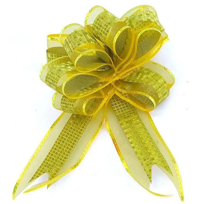 Бант-шар Текстиль / С глиттером "Комбо" Желтый с золотом 5 см/d-17,5 см/ 10 шт.