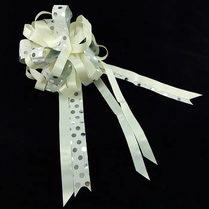 Бант-шар PP С глиттером 70 мм "Горох" белый с серебром d 24,5см / 5 шт. / (Китай)