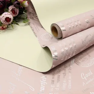 Упаковочная матовая пленка (0,58*10 м) Рукопись, Пудровый, Металлик, 1 шт.