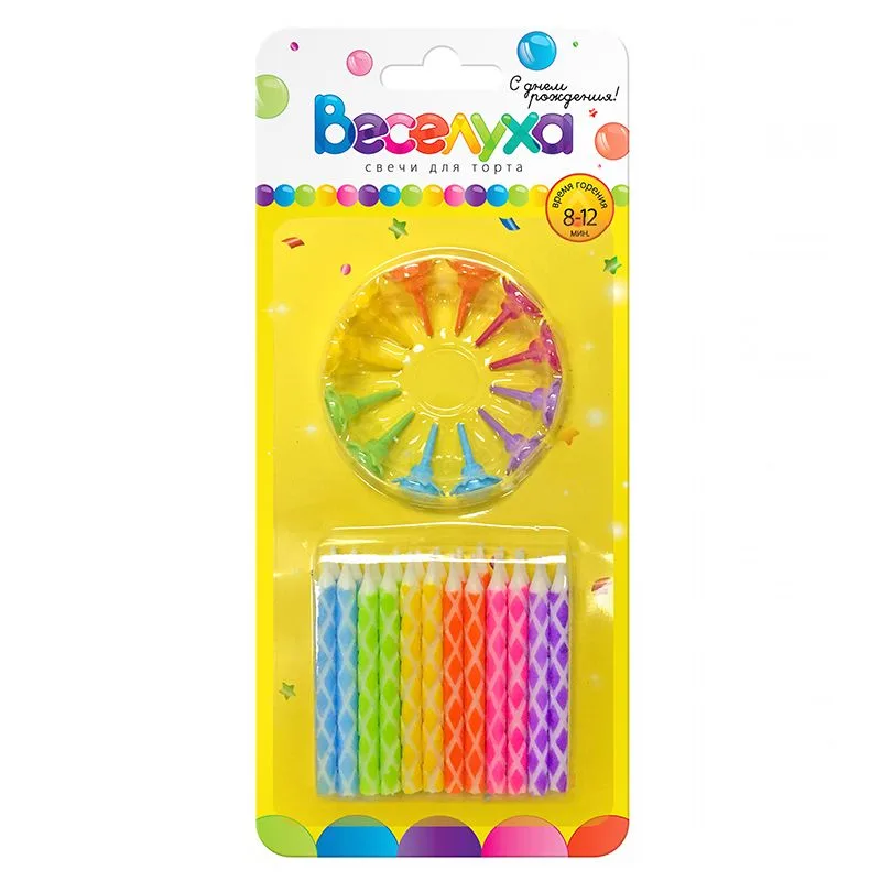 Свечи тортовые классические "Ромбик" Ассорти с держателями 24 шт.