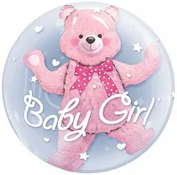 F 24"/60см Круг, Медвежонок (девочки), Прозрачный, 1 шт. (Китай)