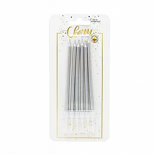 Свечи тортовые классические "Металл" Серебряные с держателями 6 шт.