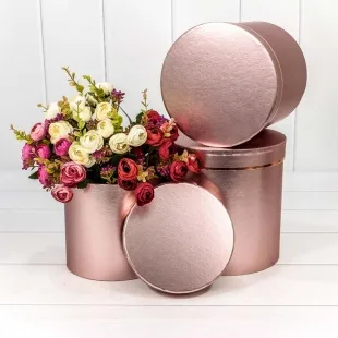 Набор коробок Цилиндр, Золотая полоска, Розовое Золото, Металлик, 19*19*19 см, 3 шт.