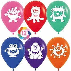 S 12"/30см. Забавные монстры, Ассорти, Пастель, 2 ст., /50 шт./(Колумбия)