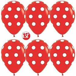 S 12"/30см. Белые точки, Красный, Пастель, 5 ст., /50 шт./(Колумбия)