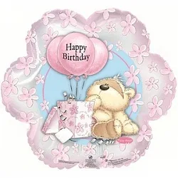 И 18 Фигура Цветок С Днем Рождения (мишка с шариками), розовый 1 шт / (Испания)