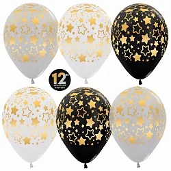 S 12"/30см Звезды контур, Ассорти (005/080/390), пастель, 5 ст, 50 шт.(Колумбия)