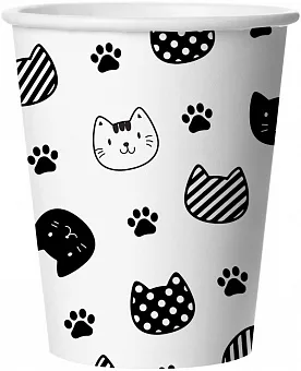 Стаканы (250 мл) Хэппи Мяу, Котики, Черный/Белый, 6 шт.