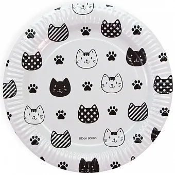 Тарелки (23 см) Хэппи Мяу, Котики, Черный/Белый, 6 шт.