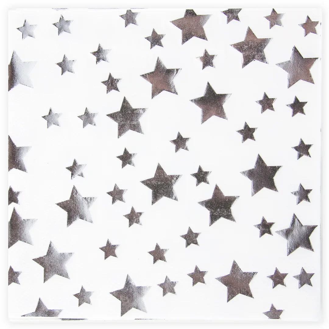 Салфетки, Звезды, Серебро, Металлик, 33*33 см, 12 шт.