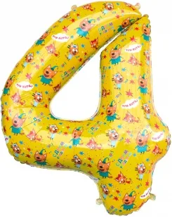 F 34"/86см Цифра, 4 Три Кота, Желтый, 1 шт. в упак.  (Китай)