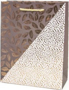 Пакет подарочный, Нежные перья, Розовое Золото, Металлик, 42*31*12 см, 1 шт.