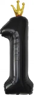 F 40"/102 см Цифра, 1 Золотая корона, Черный, 1 шт. в упак.  /(Китай)