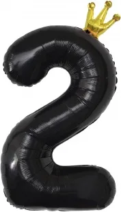 F 40"/102 см Цифра, 2 Золотая корона, Черный, 1 шт. в упак.  /(Китай)