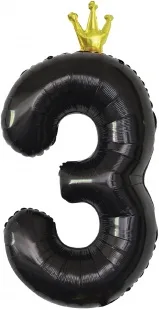 F 40"/102 см Цифра, 3 Золотая корона, Черный, 1 шт. в упак.  /(Китай)