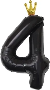 F 40"/102 см Цифра, 4 Золотая корона, Черный, 1 шт. в упак.  /(Китай)