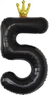 F 40"/102 см Цифра, 5 Золотая корона, Черный, 1 шт. в упак.  /(Китай)