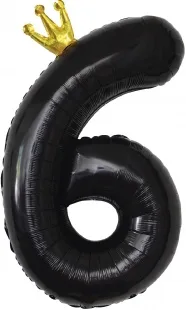 F 40"/102 см Цифра, 6 Золотая корона, Черный, 1 шт. в упак.  /(Китай)