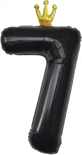 F 40"/102 см Цифра, 7 Золотая корона, Черный, 1 шт. в упак.  /(Китай)