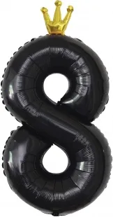 F 40"/102 см Цифра, 8 Золотая корона, Черный, 1 шт. в упак.  /(Китай)
