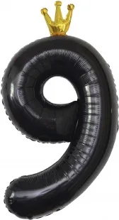 F 40"/102 см Цифра, 9 Золотая корона, Черный, 1 шт. в упак.  /(Китай)