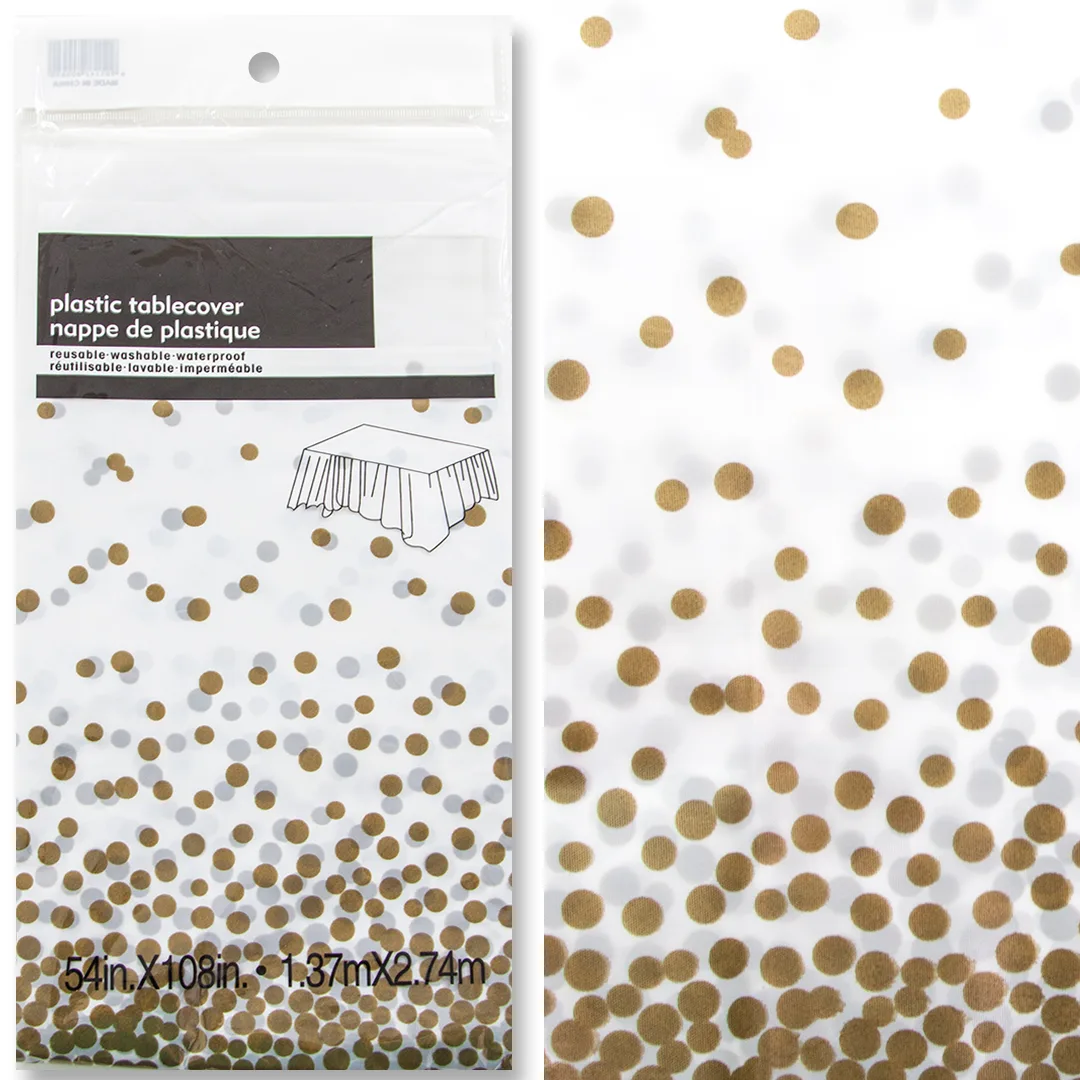 Скатерть одноразовая, Конфетти, Белый/Золото, 137*274 см, 1 шт.