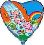 И 9"/23см Мини Сердце  Веселые слонята / 1 шт / (Испания)