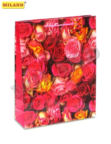 ОПТИМА Пакет подарочный ламинированный Красочные розы (L) 26.4х32.7х8