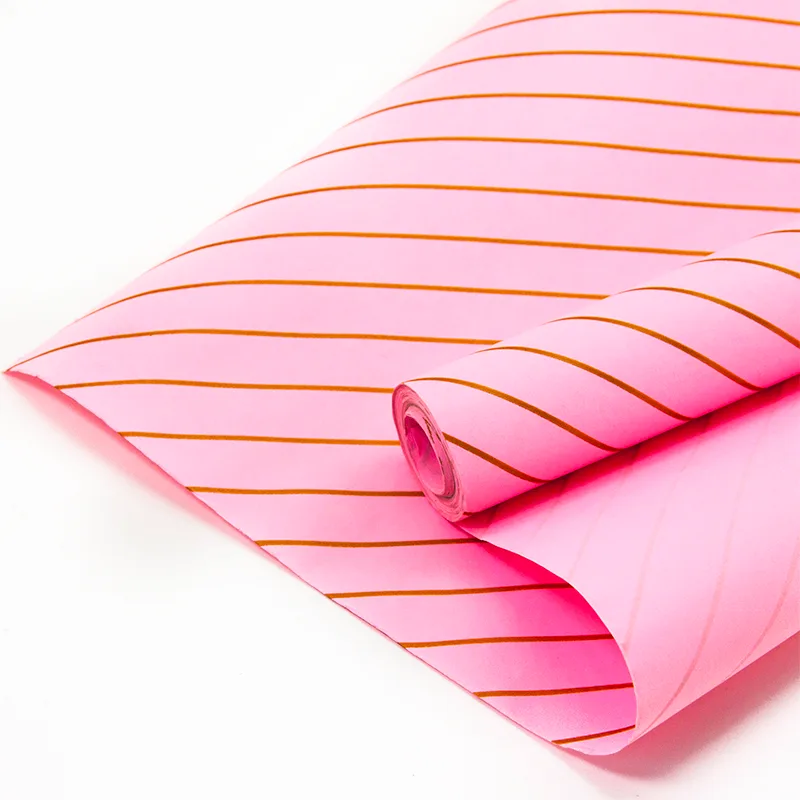Упаковочная бумага, Крафт (0,7*8,5 м) Полоски Люрекс, Розовый, 1 шт.