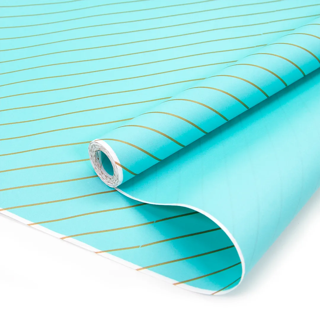 Упаковочная бумага, Крафт (0,7*8,5 м) Полоски Люрекс, Мятный, 1 шт.