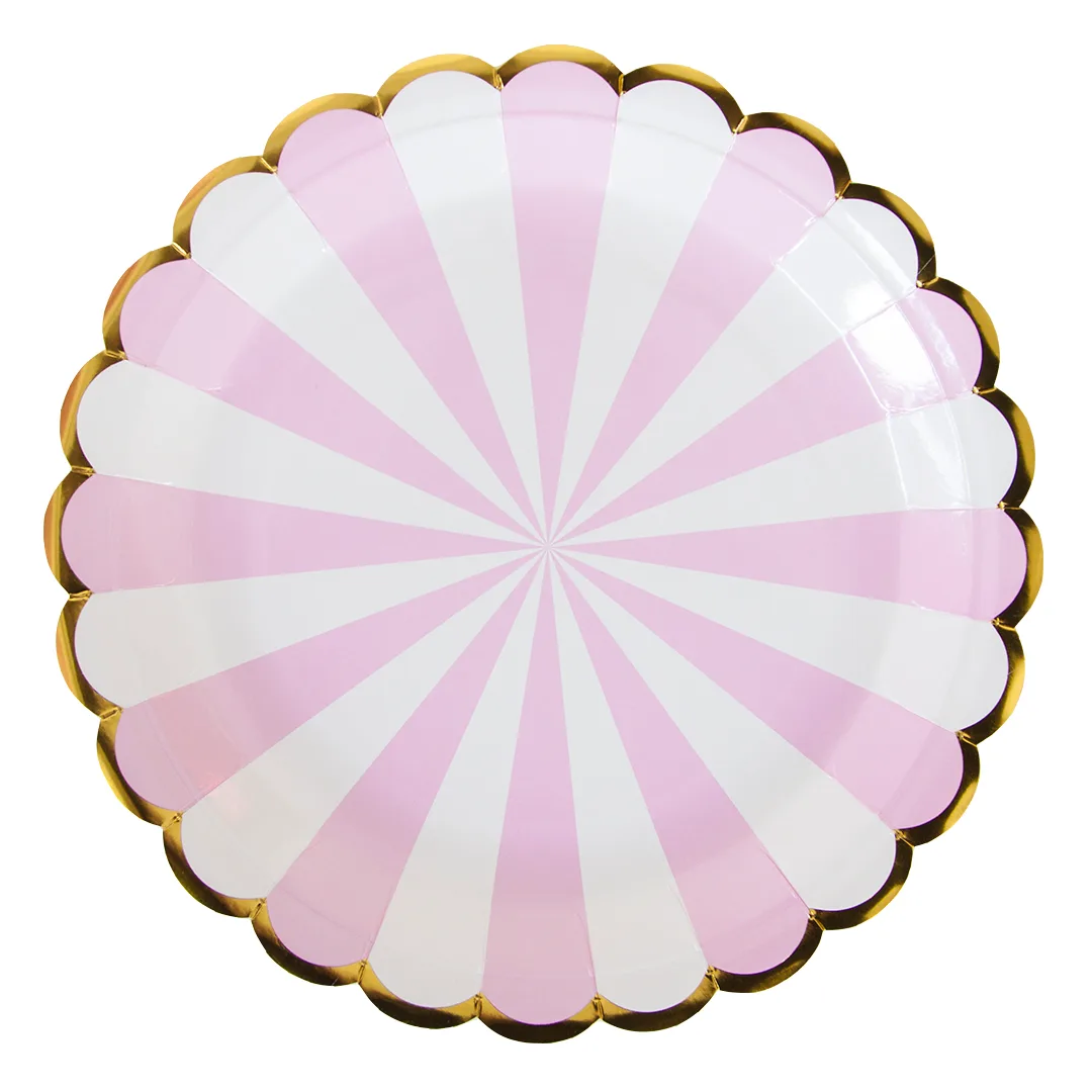 Тарелки (18 см) Золотая кайма, Розовый/Белый, Металлик, 6 шт.