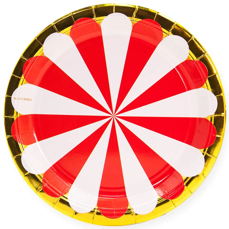 Тарелки (18 см) Золотая кайма, Красный/Белый, Металлик, 6 шт.