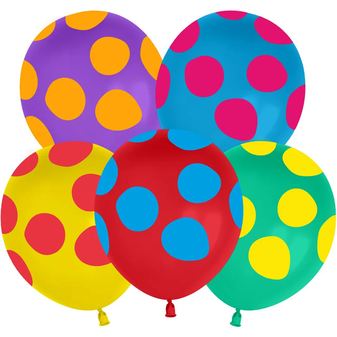 512 12"/30 см.Разноцветные точки, Ассорти, пастель, 5 ст, 25 шт.(Китай)