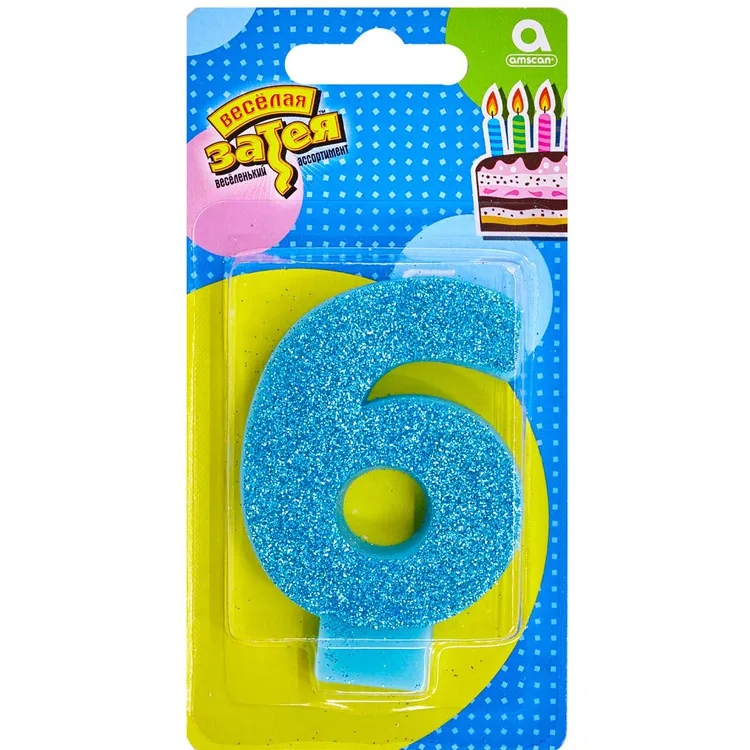 Свеча -цифра "6" Глиттер 8см