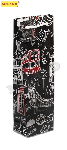 Пакет подарочный "Лондон"  под бутылку 12 х 36 х 9