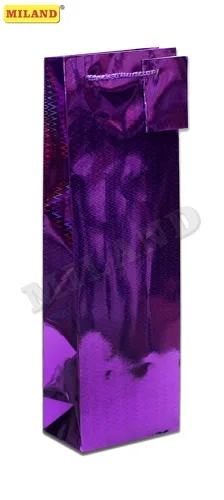 Пакет подарочный "Фиолетовый зигзаг" голография под бутылку 12 х 36 х 9