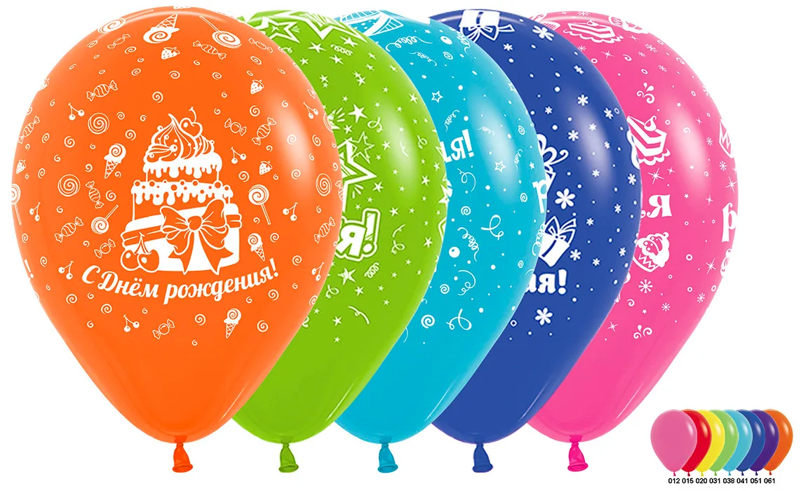 S 12 С Днем Рождения, Ассорти, (5 дизайнов) Пастель / 50 шт. / (Колумбия)