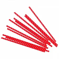 Трубочки для коктейлей, красные в белую точку, 12 шт.