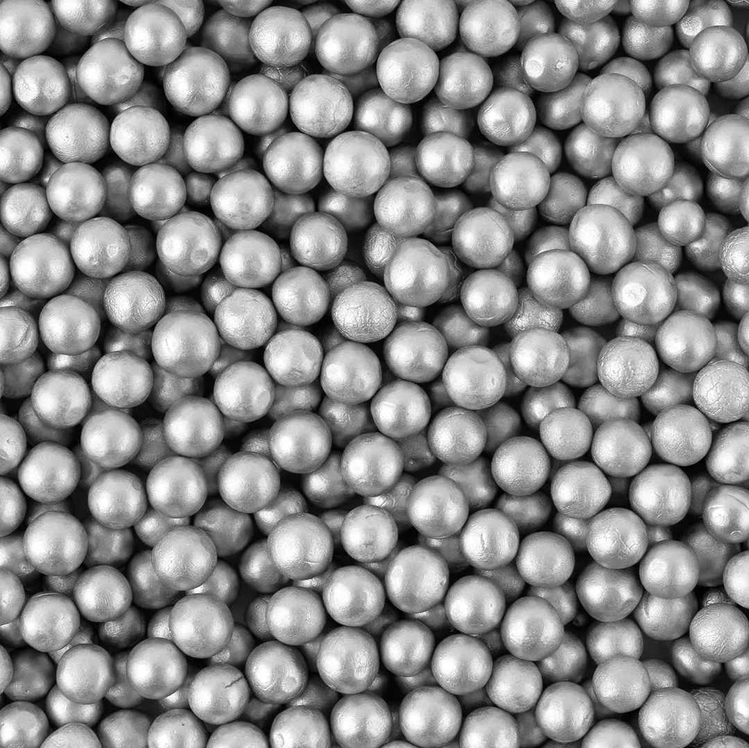 Шарики пенопласт, Серебро, Металлик, 6-8 мм, 10 гр