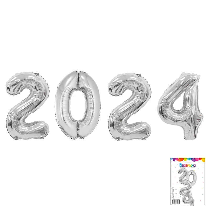 Набор шаров "2024 серебро" 4 в 1 34"/86 см