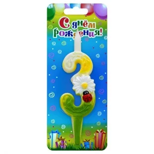 Свеча тортовые цифры "С ромашками" 3 /1 шт/