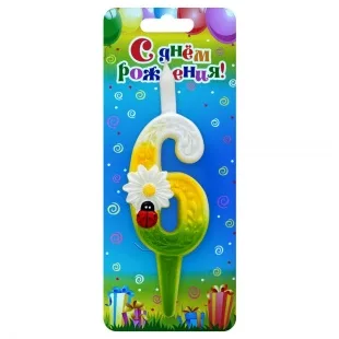 Свеча тортовые цифры "С ромашками" 6 /1 шт/